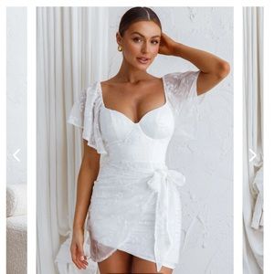Aphrodite Molded Bust Angel Sleeve Wrap Dress Embroidered - White